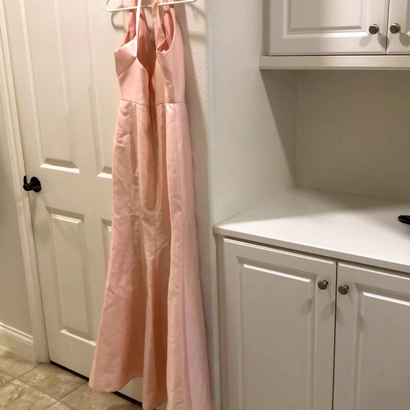 Alfred Sung Blush Halter Satin Trumpet Gown - Picture 7 of 11